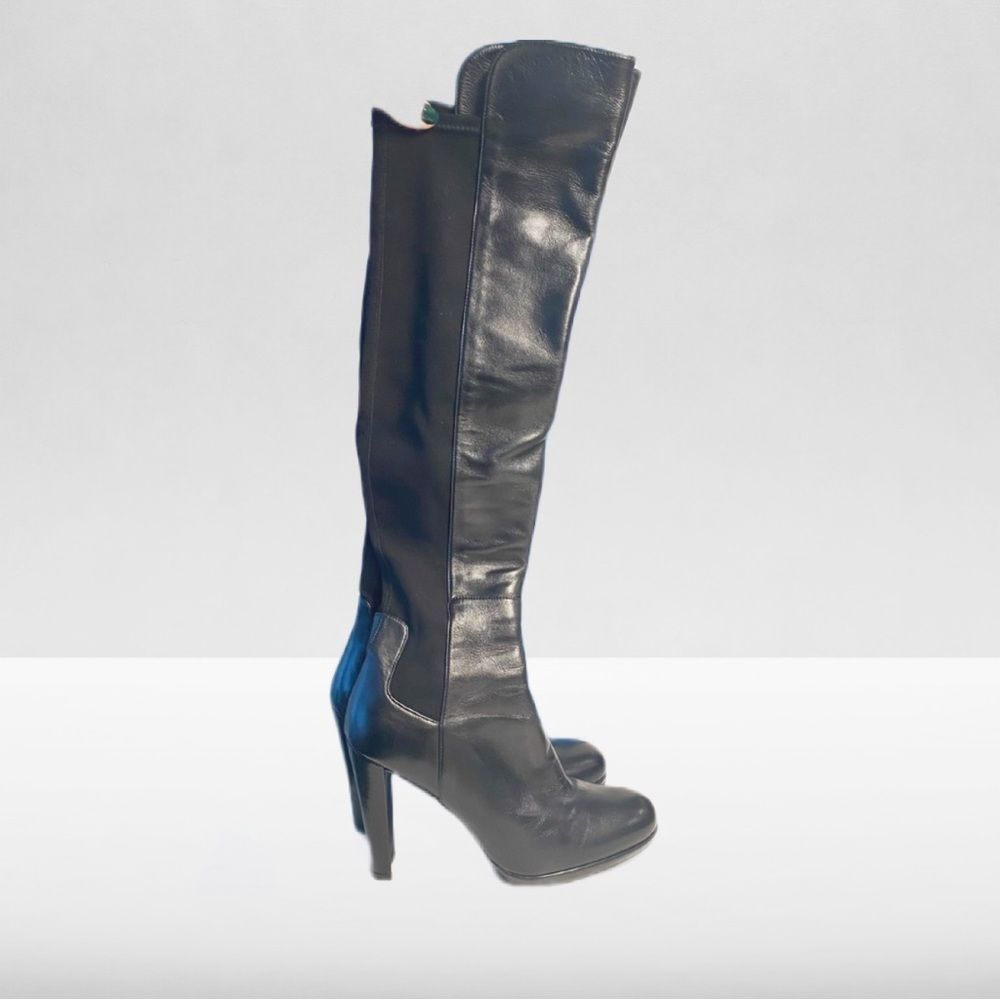 Stuart Weitzman Black Nappa Back Stretch Highline Over the Knee High Heel Boots
